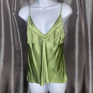 Elegant, 100% silk “tank” with jeweled accents and adjustable straps